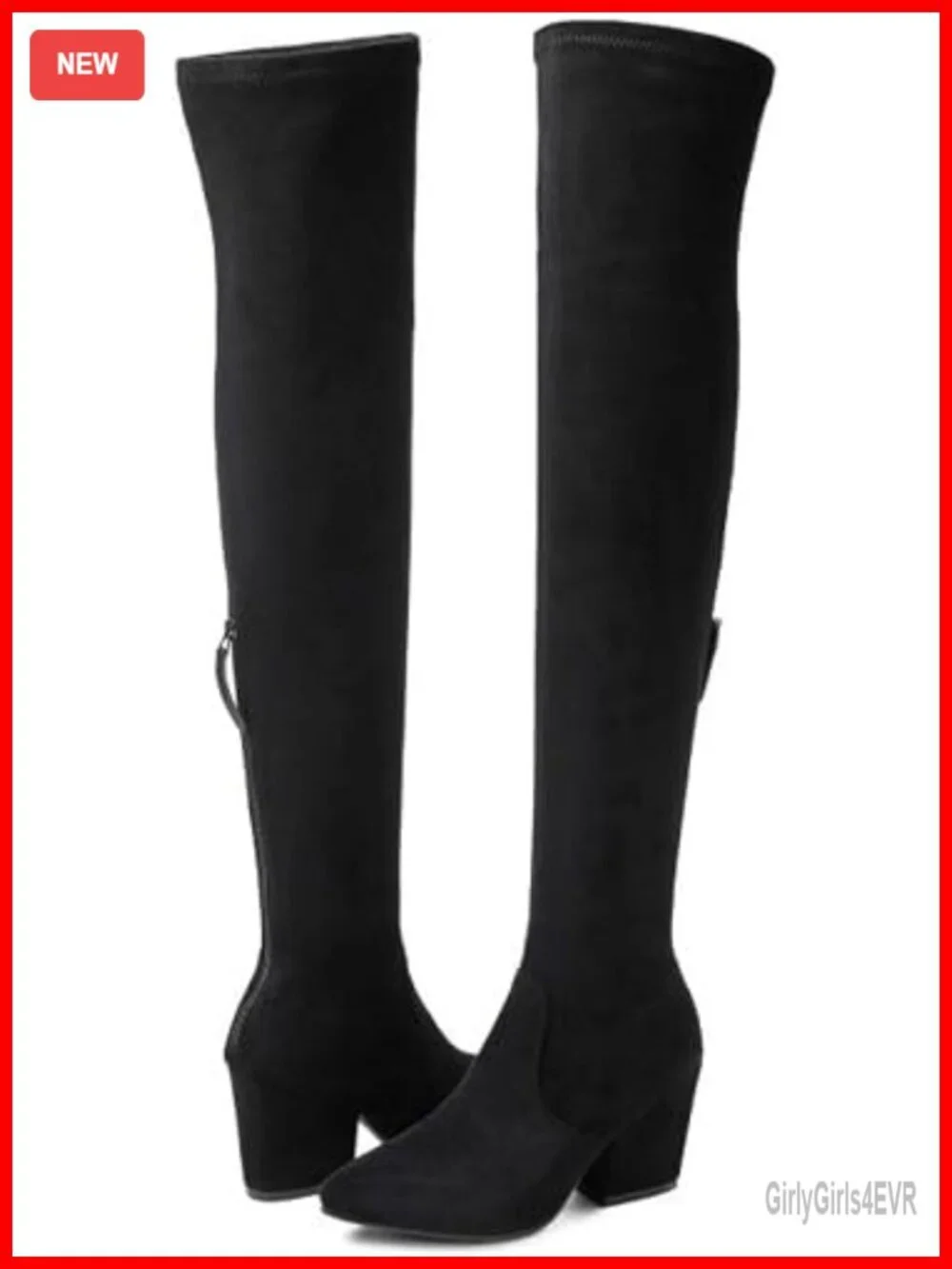 Over the Knee Suede Block Heel Winter Boots Pointed Toe Zip Closure Thigh High